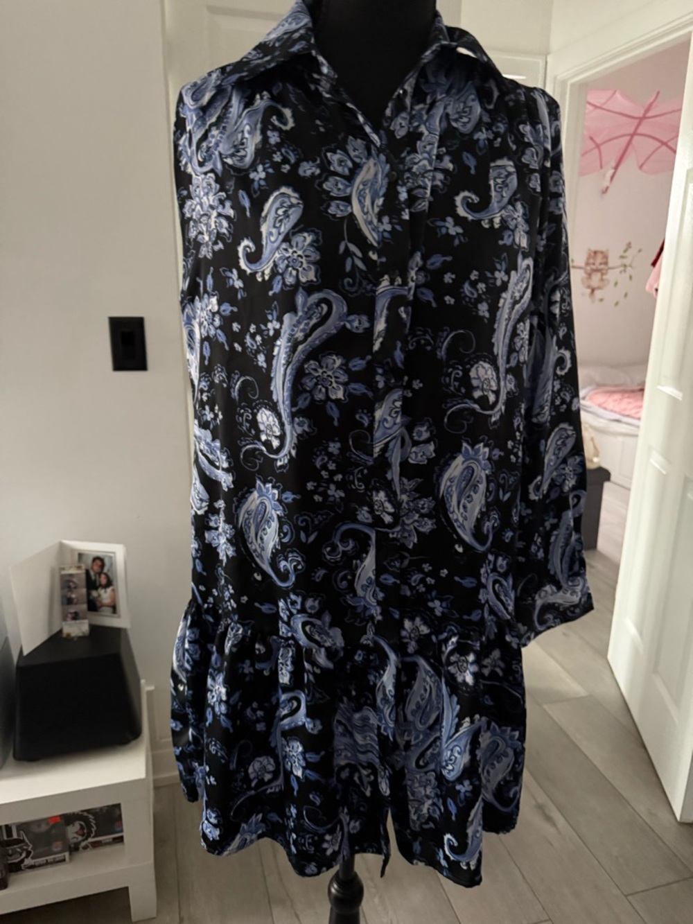 Zara Black Dress with Blue Paisley Print